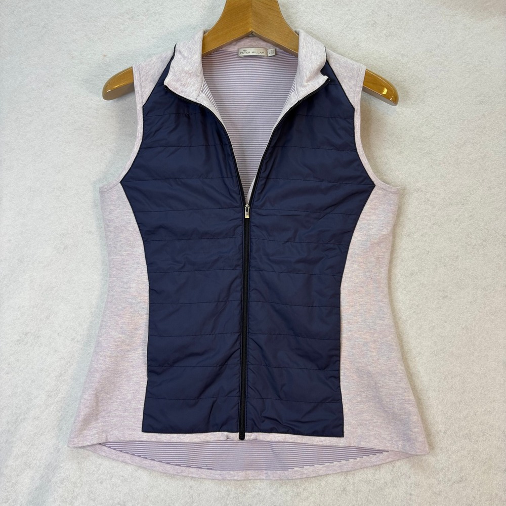Peter Millar Navy Purple Quilted Hybrid Full‎ Zip Vest Womens L Golf Athleisure